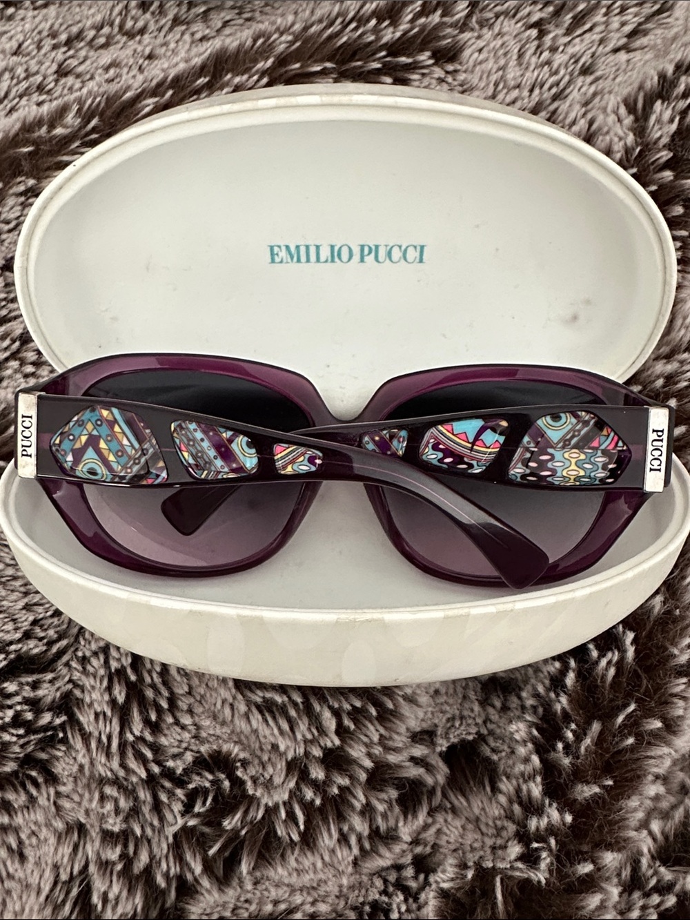 Emilio Pucci Purple Sunglasses with Multicolor Patterned Temples